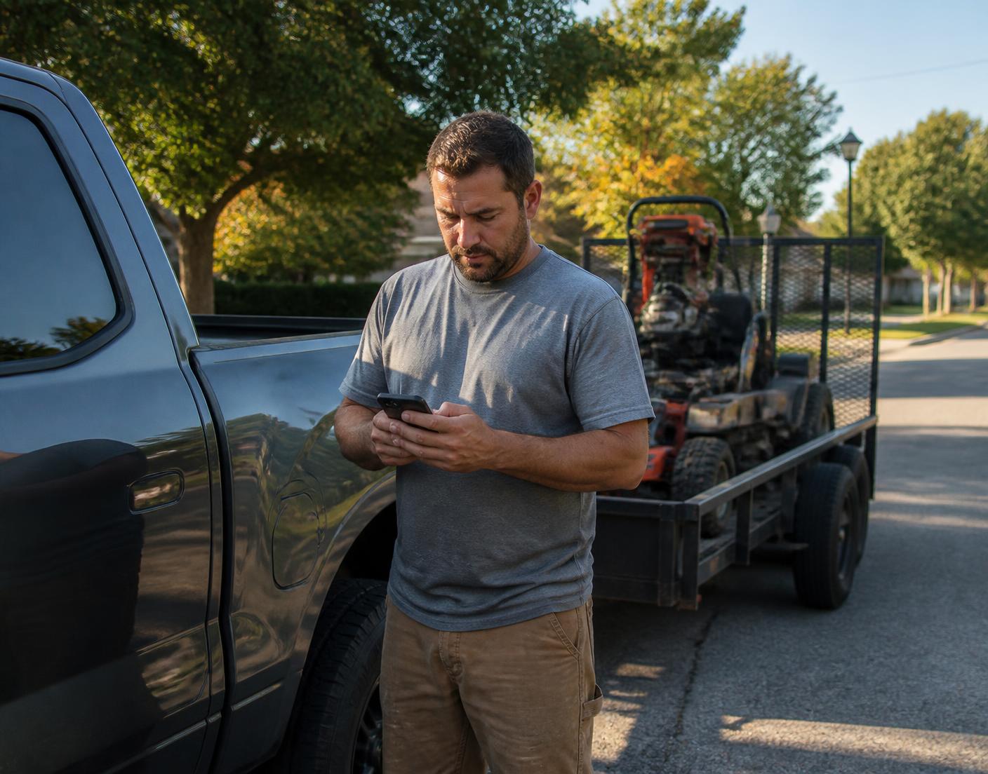 Small business owner checking customer leads on his phone